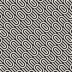 Seamless monochrome waving pattern. Abstract stripy background. Vector irregular round stripes design.