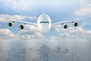 Passenger airplane in the clouds.