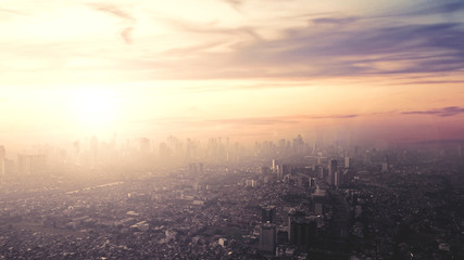 Aerial view of Jakarta at sunset