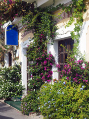 Fototapeta na wymiar scenic building front flowers Monterosso Cinque Terre Italy Europe