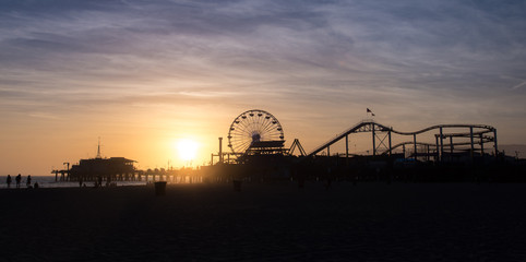 Silhouette of Santa Monica Pier sunset , Los Angeles