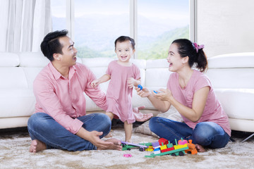 Asian family enjoying leisure time with toys