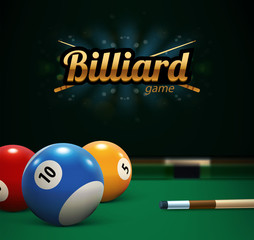 billiard table front view balls sport theme
