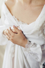 Bride hands during preparations for wedding 