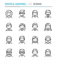 People avatars thin line icon set. Editable stroke.