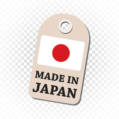 Hang tag made in Japan with flag. Vector illustration on isolated background.