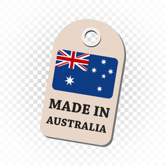 Hang tag made in Australia with flag. Vector illustration on isolated background.
