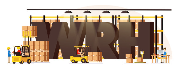 warehouse logistic background isometric objects car human forkli