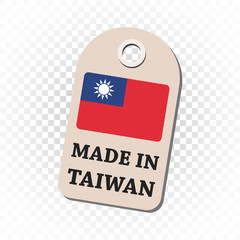 Hang tag made in Taiwan with flag. Vector illustration on isolated background.