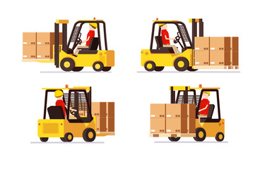 warehouse logistic background isometric objects car human forkli