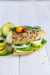 Sandwich with avocado and poached egg