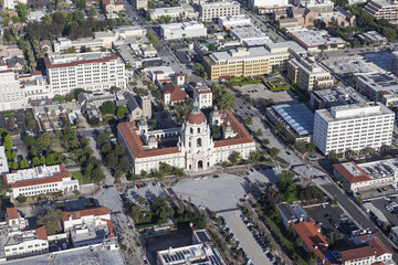 Fototapeta na wymiar Aerial view of Pasadena City Hall in Southern California.