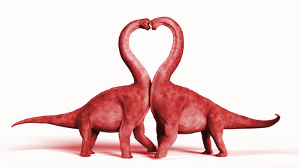 Brachiosaurus couple in love, forming a heart shape © dottedyeti