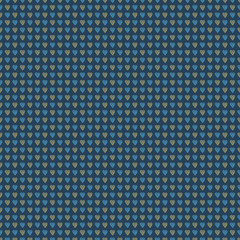 Seamless texture. Hand painted blue  and yellow hearts pattern on dark blue background.