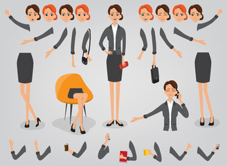 Businesswoman character creation set build your own design cartoon flat-style infographic