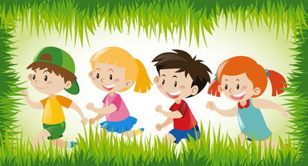 Obraz na płótnie Canvas Children running in grass frame