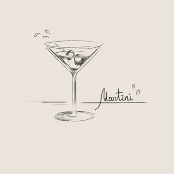 Hand drawn martini glass isolated