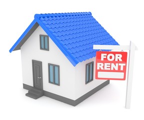 Miniature model of house real estate for sale on white background. Agency sale. 3D rendering.