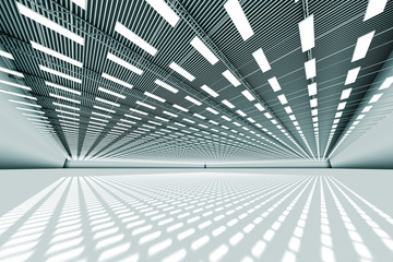 design element. 3D illustration. rendering. empty big warehouse black and white