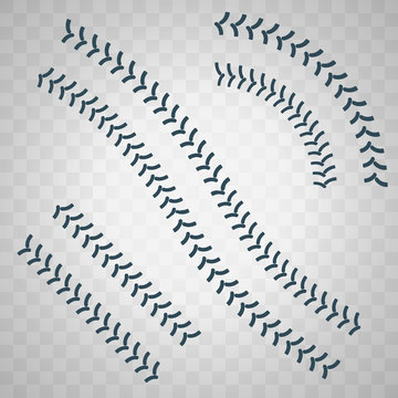 Set of the tire tracks of the tractor isolated vector illustration elements on transparent background
