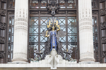 Statue and clock outside Selfridge's in London, UK