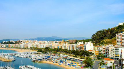 View of the city and the beach of Blanes, Girona, Spain