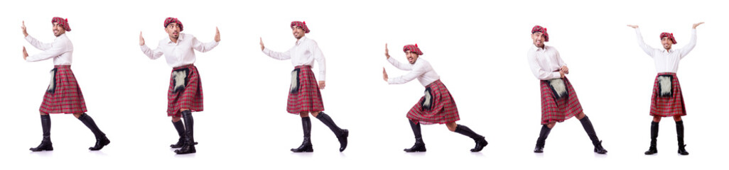 Scottish man pushing virtual obstacle