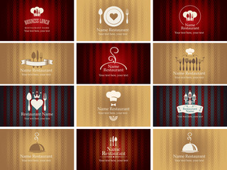 set of business cards on the theme of food and drinks on the background