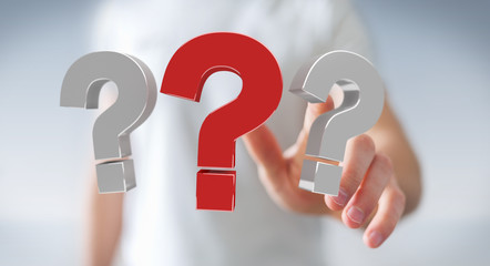 Businessman using 3D rendering question marks