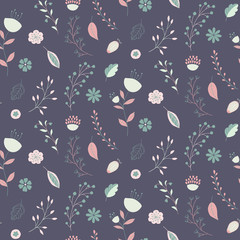 Seamless vector floral pattern with flowers, leaves and branches - 144654976