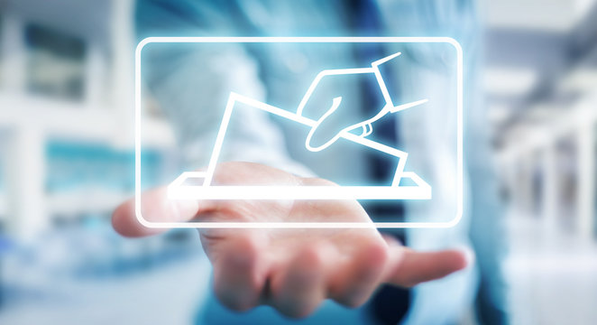Businessman voting using digital interface 3D rendering