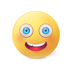 Fototapeta premium Happy smile. Vector obraund character with big eyes and cute blush on white background.