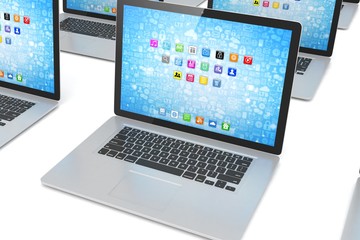 many  laptop on white background. 3d rendering.