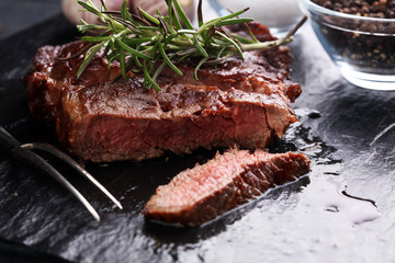 Barbecue Rib Eye Steak on Slate Slab - Dry Aged Wagyu Entrecote Steak