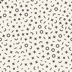 Retro geometric line shapes seamless patterns. Abstract jumble textures. Black and white scattered shapes