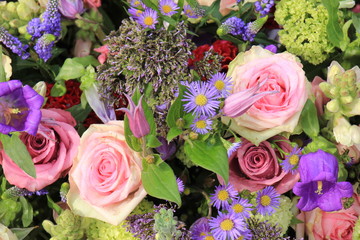Blue and pink wedding flowers