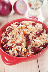 Cooked rice and beans