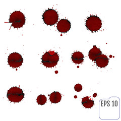 Blood set. Drippings blood isolated on white background. Vector