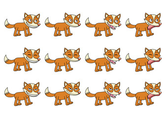 Set of 12 cute cartoon foxes