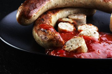 grilled sausages and tomato ketchup