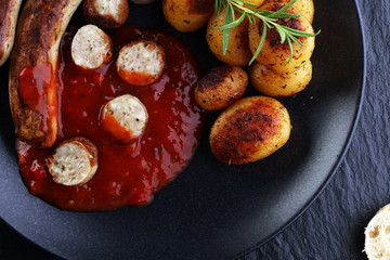grilled sausages and potatoes