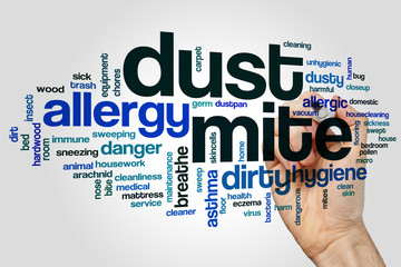 Dust mite word cloud concept on grey background