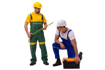 Two workers isolated on the white background