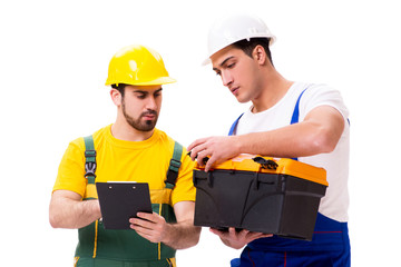 Two workers isolated on the white background