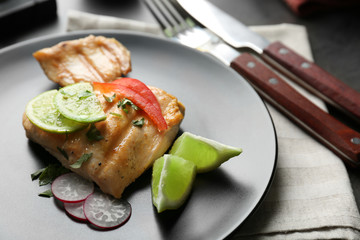 Plate of delicious tequila lime chicken, closeup