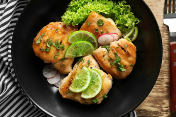 Plate of delicious tequila lime chicken, closeup