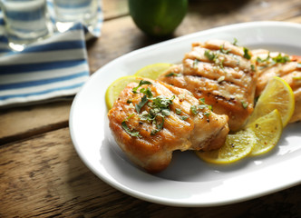 Plate of delicious tequila lime chicken, closeup