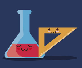 kawaii ruler and flask bottle icon over background. colorful design. vector illustration