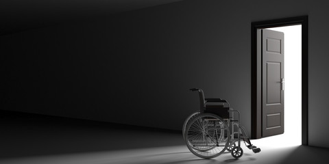 Dark Room with a Wheelchair against the Open Door