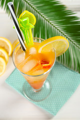 Delicious tequila sunrise cocktail on table
